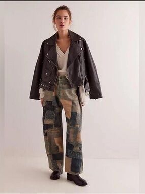 Free People Illusions Patchwork Barrel Jeans- size 28